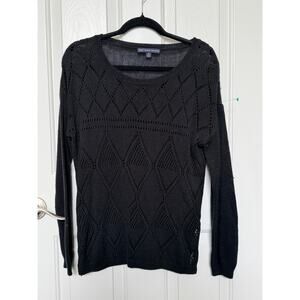 Brooks Brothers 346 XL Black Open Knit Sweater Diamond Pattern Lightweight Pullo